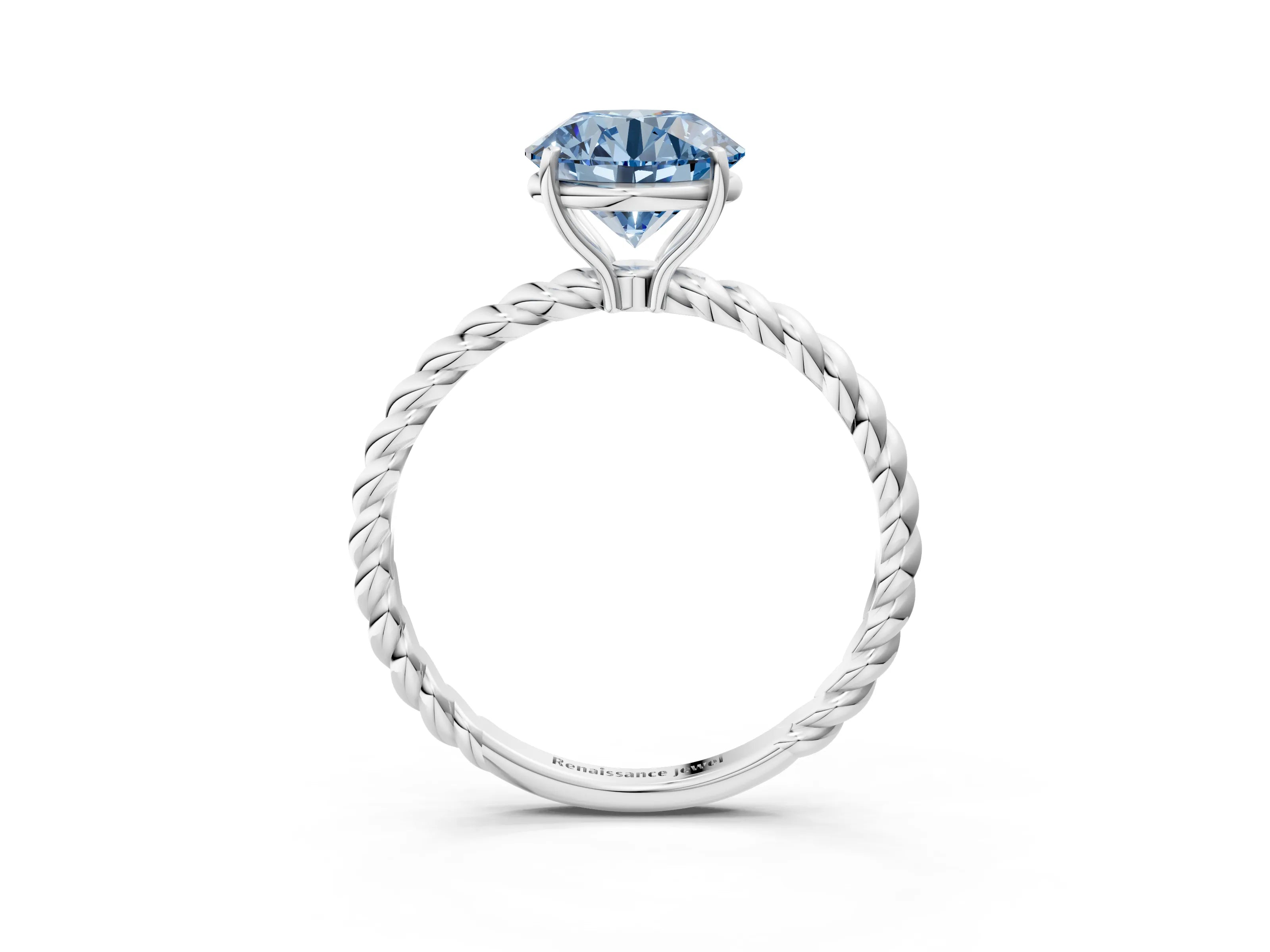 White gold Fancy Blue Round Cut Solitaire Twisted Band 4-Prong Ring_27
