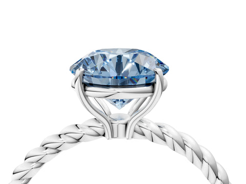 White gold Fancy Blue Round Cut Solitaire Twisted Band 4-Prong Ring_28