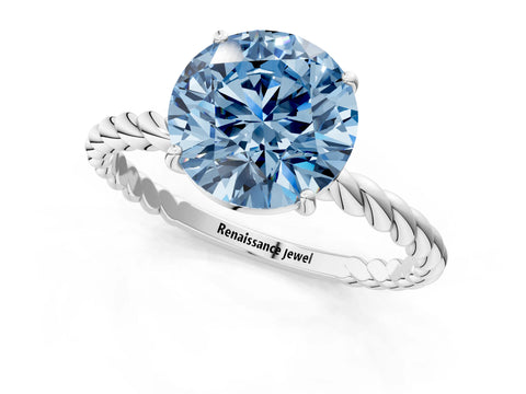 White gold Fancy Blue Round Cut Solitaire Twisted Band 4-Prong Ring_37
