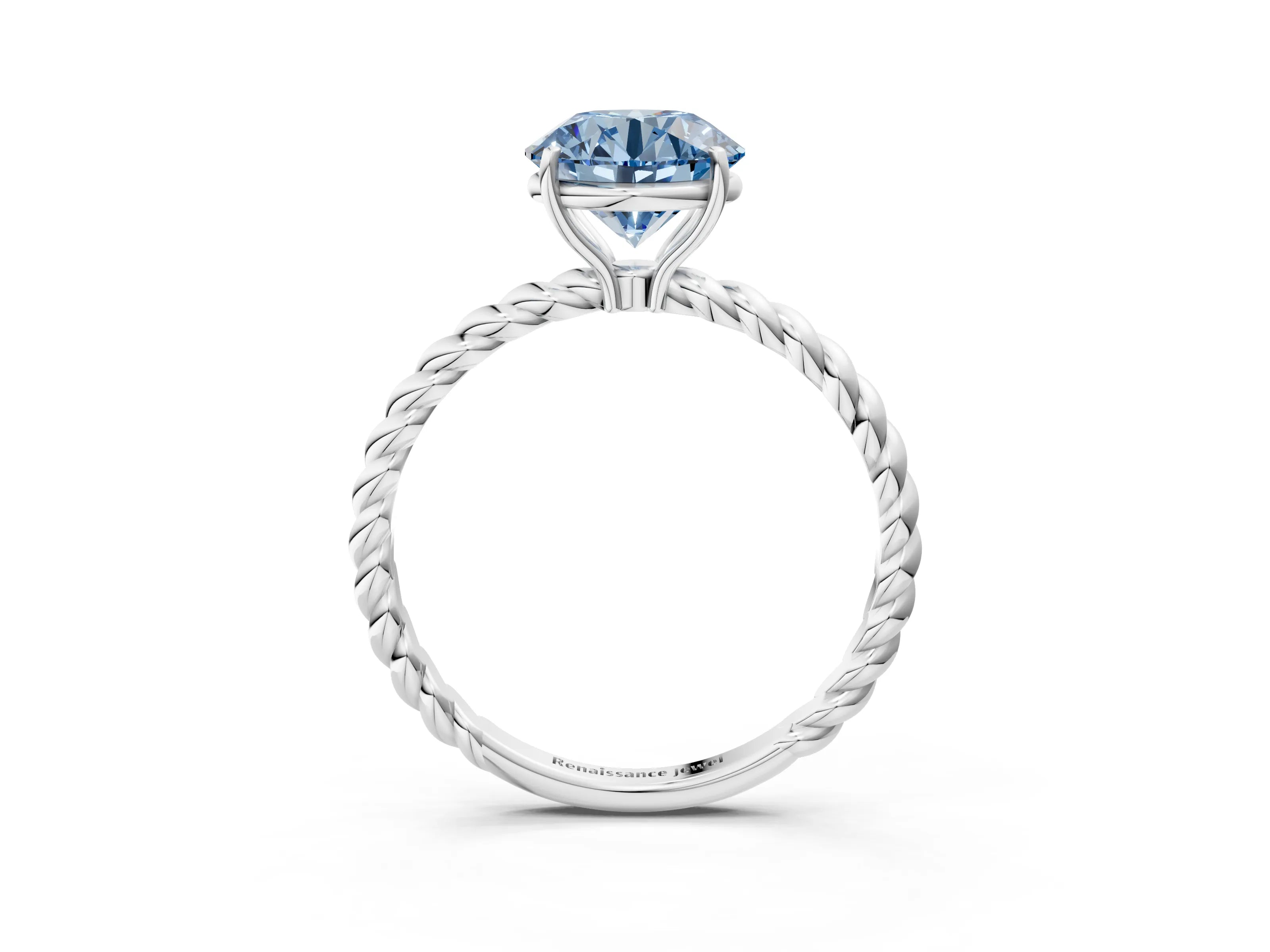 White gold Fancy Blue Round Cut Solitaire Twisted Band 4-Prong Ring_3