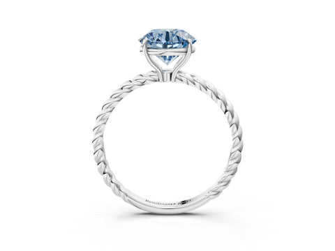White gold Fancy Blue Round Cut Solitaire Twisted Band 4-Prong Ring_3