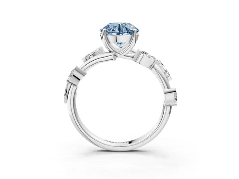 White gold Fancy Blue Round Cut Solitaire Twisted Band Marquise Accent Prong Setting Ring_3