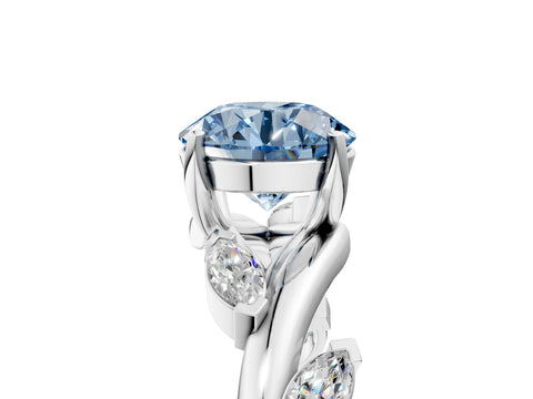 White gold Fancy Blue Round Cut Solitaire Twisted Band Marquise Accent Prong Setting Ring_5