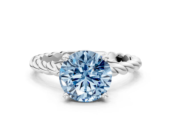 White gold Fancy Blue Round  Cut Solitaire Twisted Band with Four-Prong Setting
