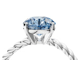 White gold Fancy Blue Round  Cut Solitaire Twisted Band with Four-Prong Setting_73