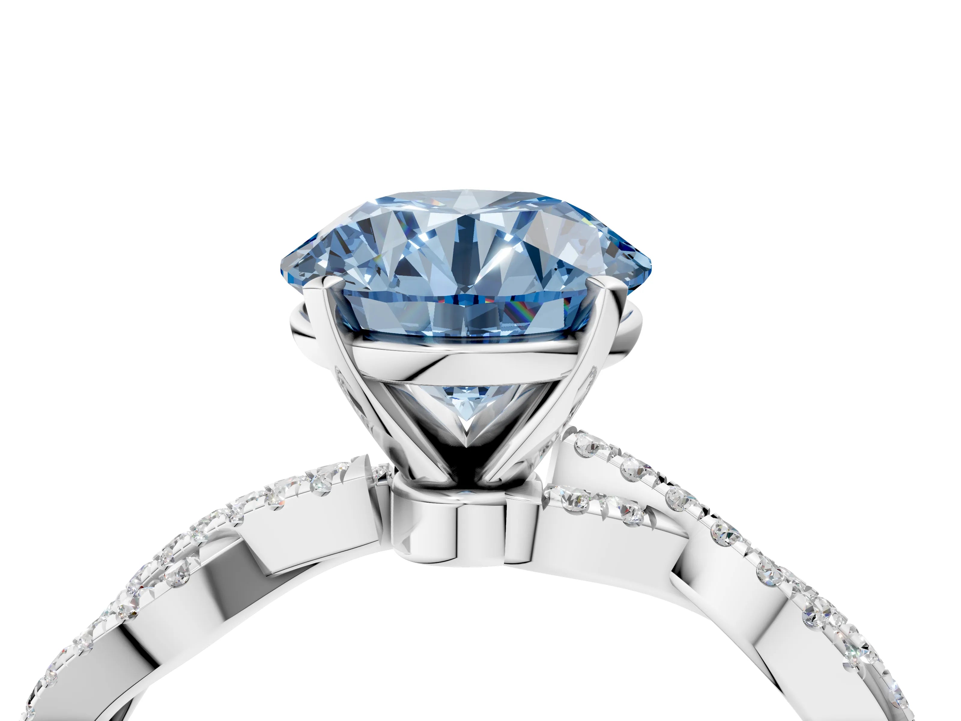 White gold Fancy Blue Round Cut Solitaire Twisted Pave Band with Four-Prong Setting_19