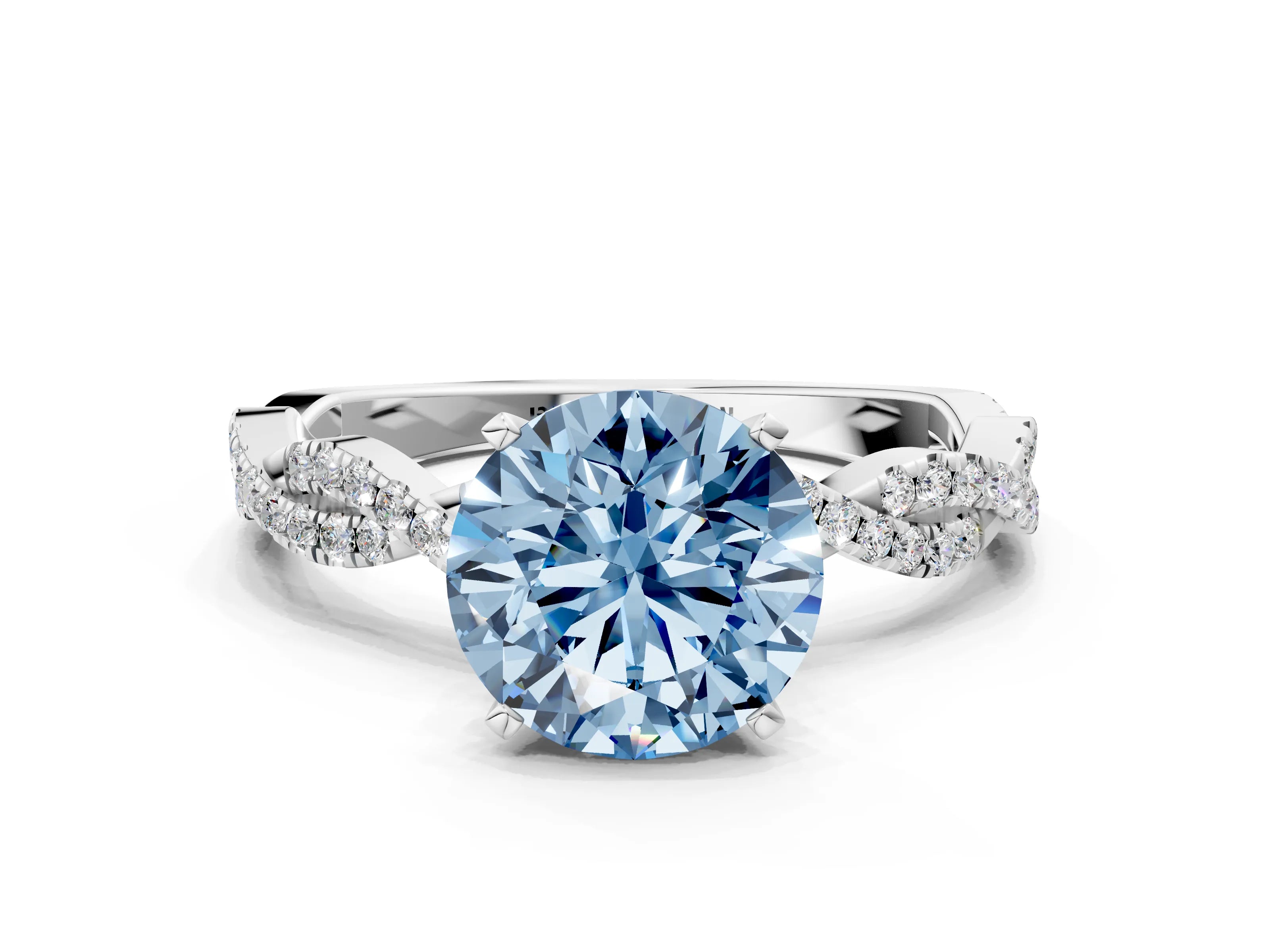 White gold Fancy Blue Round Cut Solitaire Twisted Pave Band with Four-Prong Setting_3