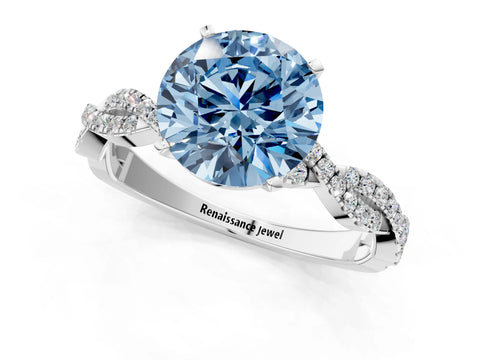 White gold Fancy Blue Round Cut Solitaire Twisted Pave Band with Four-Prong Setting_4
