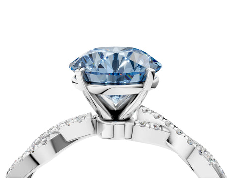 White gold Fancy Blue Round Cut Solitaire Twisted Pave Band with Four-Prong Setting_7