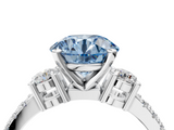 White gold Fancy Blue Round  Cut Three-Stone Diamond Pavé Band with Prong Setting_21