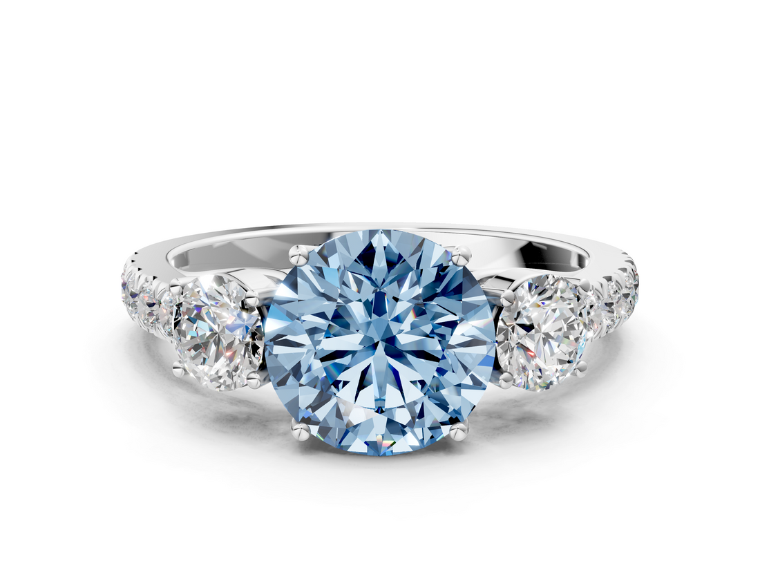 White gold Fancy Blue Round  Cut Three-Stone Diamond Pave Band with Prong Setting_37