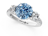 White gold Fancy Blue Round  Cut Three-Stone Diamond Pave Band with Prong Setting_38