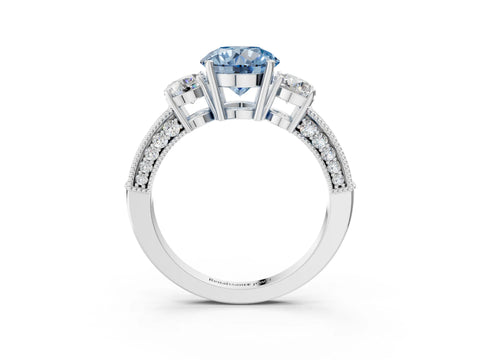 White gold Fancy Blue Round Cut Three-Stone Diamond Ring with Pavé Band and Four-Prong Setting_27