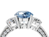 White gold Fancy Blue Round Cut Three-Stone Diamond Ring with Pavé Band and Four-Prong Setting_28