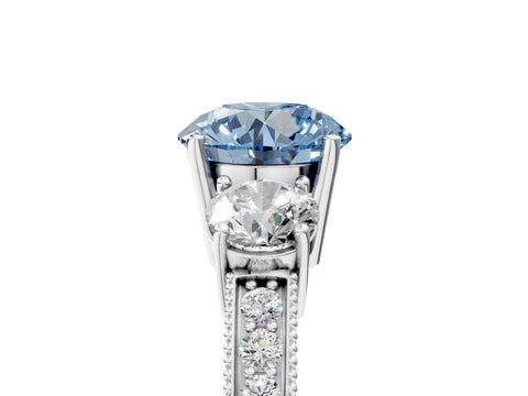 White gold Fancy Blue Round Cut Three-Stone Diamond Ring with Pavé Band and Four-Prong Setting_29