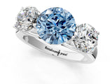 White gold Fancy Blue Round Cut Three-Stone Diamond Ring with Prong Setting on a Classic Band_13