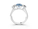 White gold Fancy Blue Round Cut Three-Stone Diamond Ring with Prong Setting on a Classic Band_15