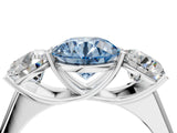 White gold Fancy Blue Round Cut Three-Stone Diamond Ring with Prong Setting on a Classic Band_16