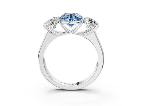 White gold Fancy Blue Round Cut Three-Stone Diamond Ring with Prong Setting on a Classic Band_3