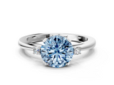 White gold Fancy Blue Round  Cut Three-Stone Solitaire Ring with Round Accent Diamonds and Four-Prong Setting_20