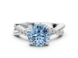 White gold Fancy Blue Round  Cut Twist Band Solitaire Diamond Ring with Pavé Setting_3