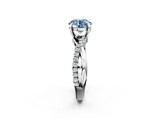 White gold Fancy Blue Round  Cut Twist Band Solitaire Diamond Ring with Pavé Setting_5