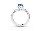 White gold Fancy Blue Round  Cut Twist Band Solitaire Diamond Ring with Pavé Setting_6