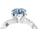 White gold Fancy Blue Round  Cut Twist Band Solitaire Diamond Ring with Pavé Setting_7