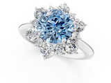 White gold Fancy Blue Round  Diamond Cluster Halo Ring with Solitaire Band and Four-Prong Setting_21