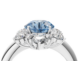 White gold Fancy Blue Round  Diamond Cluster Halo Ring with Solitaire Band and Four-Prong Setting_24