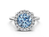 White gold Fancy Blue Round  Diamond Cluster Halo Solitaire with Four-Prong Setting_106