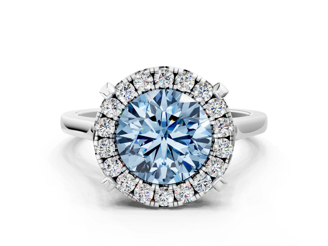 White gold Fancy Blue Round  Diamond Cluster Halo Solitaire with Four-Prong Setting_106