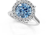 White gold Fancy Blue Round  Diamond Cluster Halo Solitaire with Four-Prong Setting_107