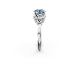 White gold Fancy Blue Round  Diamond Cluster Leaf Design Ring with Prong Setting_55
