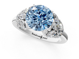 White gold Fancy Blue Round  Diamond Cluster Leaf Design Ring with Prong Setting_55