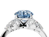 White gold Fancy Blue Round  Diamond Cluster Leaf Design Ring with Prong Setting_57