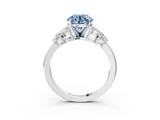 White gold Fancy Blue Round  Diamond Cluster Leaf Design Ring with Prong Setting_57
