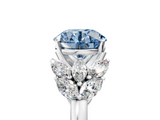White gold Fancy Blue Round  Diamond Cluster Leaf Design Ring with Prong Setting_58