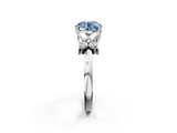 White gold Fancy Blue Round  Diamond Floral Cluster Ring with Solitaire Band and Prong Setting_50