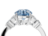 White gold Fancy Blue Round  Diamond Floral Cluster Ring with Solitaire Band and Prong Setting_52