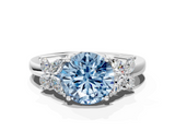 White gold Fancy Blue Round  Diamond Floral Cluster Ring with Solitaire Band and Prong Setting_60