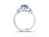 White gold Fancy Blue Round  Diamond Floral Cluster Ring with Solitaire Band and Prong Setting_63