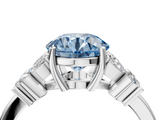 White gold Fancy Blue Round  Diamond Floral Cluster Ring with Solitaire Band and Prong Setting_65