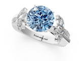 White gold Fancy Blue Round  Diamond Floral Vine Solitaire Engagement Ring_4