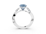 White gold Fancy Blue Round  Diamond Floral Vine Solitaire Engagement Ring_6