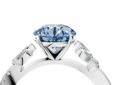 White gold Fancy Blue Round  Diamond Floral Vine Solitaire Engagement Ring_7