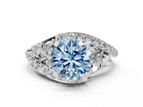 White gold Fancy Blue Round  Diamond Halo Ring with Marquise and Pavé Band in Prong Setting_67