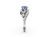 White gold Fancy Blue Round  Diamond Halo Ring with Marquise and Pavé Band in Prong Setting_68