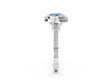 White gold Fancy Blue Round  Diamond Halo Ring with Milgrain Frame and Pavé Band_74