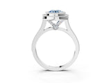 White gold Fancy Blue Round  Diamond Halo Ring with Milgrain Frame and Pavé Band_75